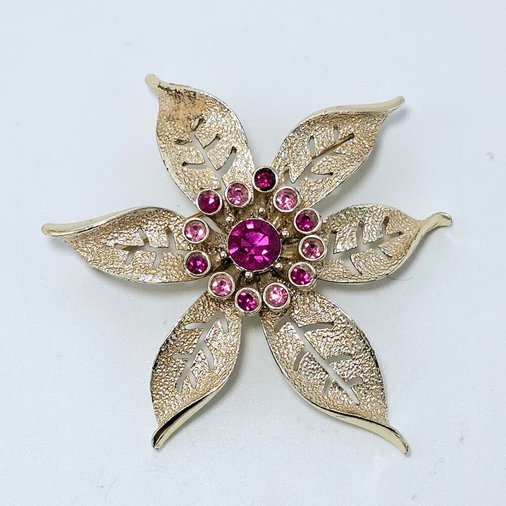 Vintage Sarah Coventry Brooch Pin 1960's Poinsettia Flower Signed